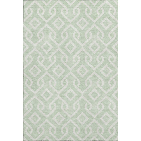 5' X 8' Mint Green And Ivory Geometric Washable Area Rug With UV Protection