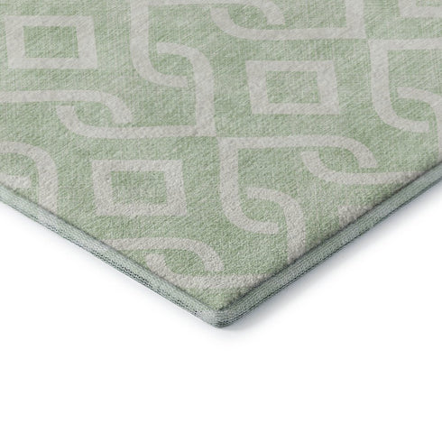 5' X 8' Mint Green And Ivory Geometric Washable Area Rug With UV Protection