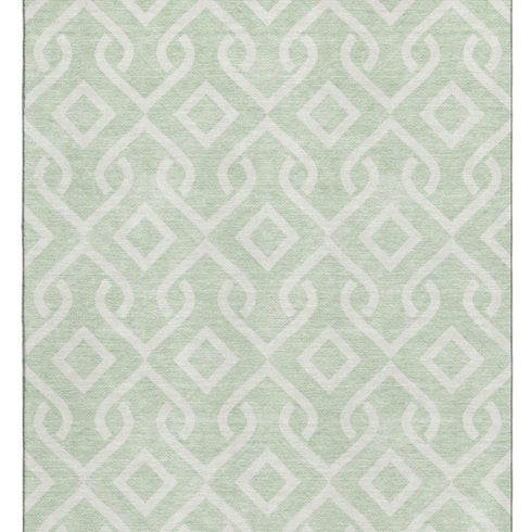 5' X 8' Mint Green And Ivory Geometric Washable Area Rug With UV Protection