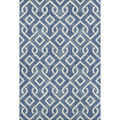 5' X 8' Navy Blue And Ivory Geometric Washable Area Rug With UV Protection