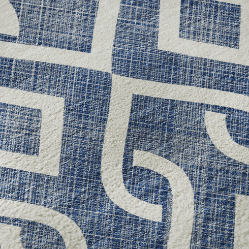 5' X 8' Navy Blue And Ivory Geometric Washable Area Rug With UV Protection