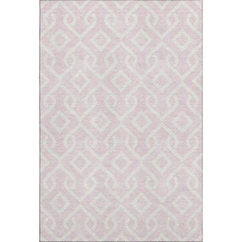 8' X 10' Pink And Ivory Geometric Washable Area Rug With UV Protection