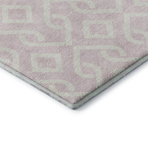 8' X 10' Pink And Ivory Geometric Washable Area Rug With UV Protection