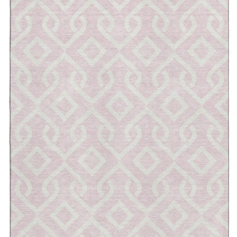 8' X 10' Pink And Ivory Geometric Washable Area Rug With UV Protection