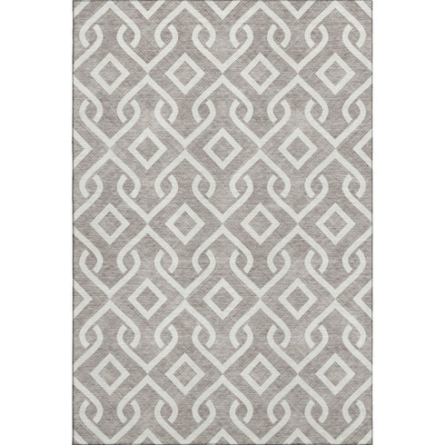 5' X 8' Taupe And Ivory Geometric Washable Area Rug With UV Protection