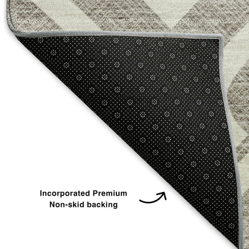 5' X 8' Taupe And Ivory Geometric Washable Area Rug With UV Protection