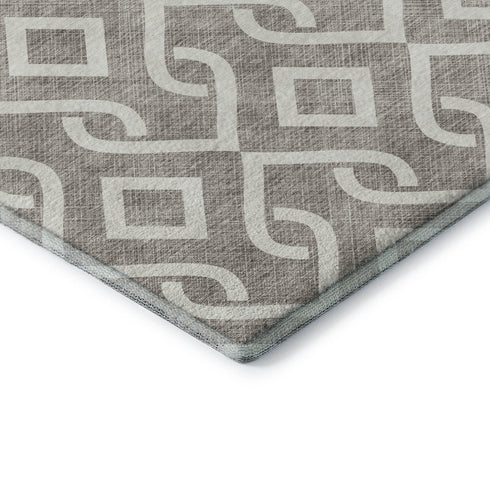 5' X 8' Taupe And Ivory Geometric Washable Area Rug With UV Protection