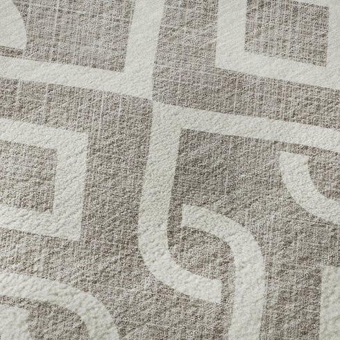 5' X 8' Taupe And Ivory Geometric Washable Area Rug With UV Protection