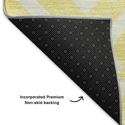8' Yellow And Ivory Geometric Washable Round Rug With UV Protection