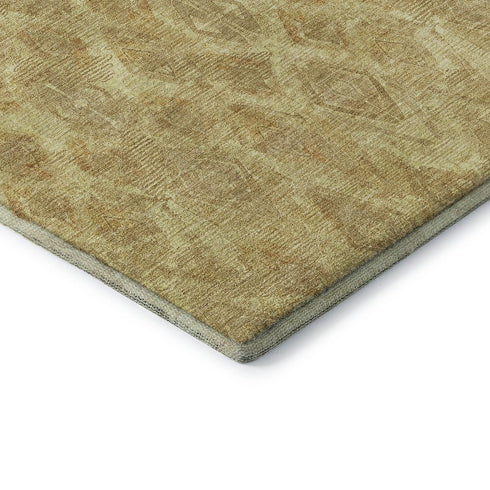 5' X 8' Gold And Beige Diamond Washable Area Rug With UV Protection