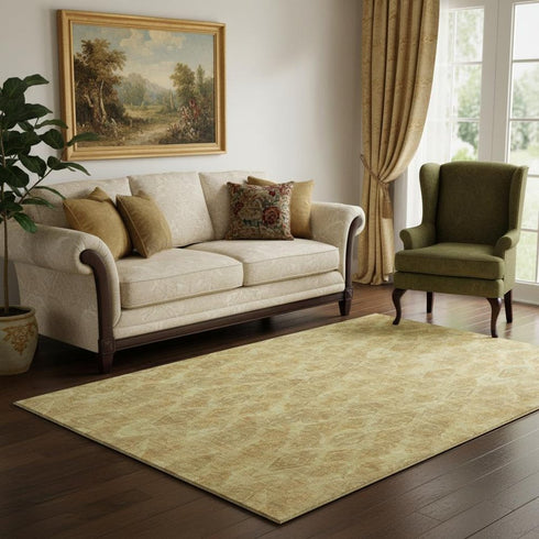 5' X 8' Gold And Beige Diamond Washable Area Rug With UV Protection