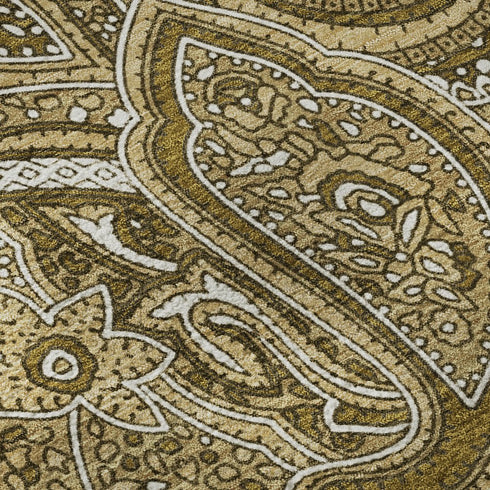 5' X 8' Brown And Ivory Paisley Washable Area Rug With UV Protection