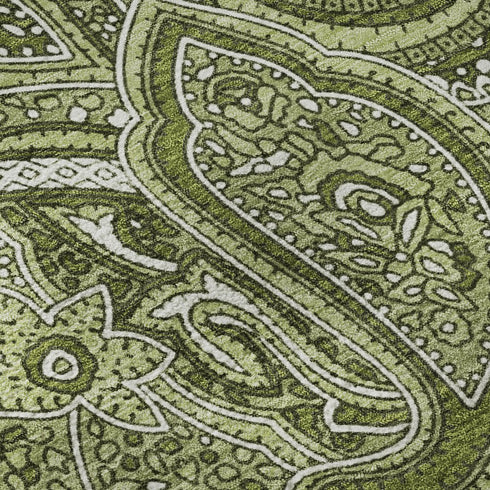 5' X 8' Green And Ivory Paisley Washable Area Rug With UV Protection