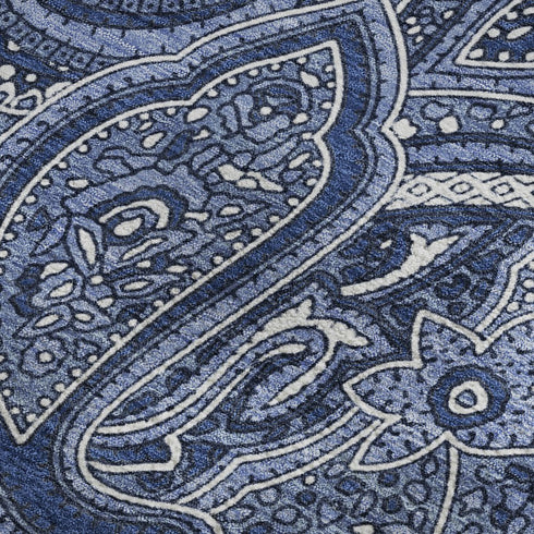 5' X 8' Navy Blue And Ivory Paisley Washable Area Rug With UV Protection