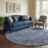 8' Navy Blue And Ivory Paisley Washable Round Rug With UV Protection