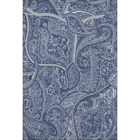 9' X 12' Navy Blue And Ivory Paisley Washable Area Rug With UV Protection