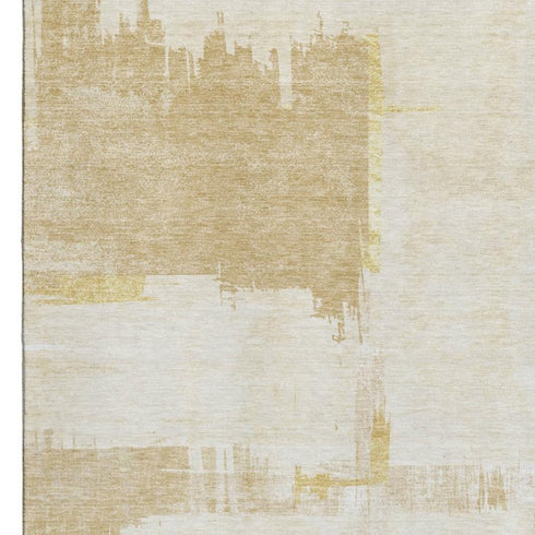 5' X 8' Beige Ivory And Gold Abstract Washable Area Rug With UV Protection