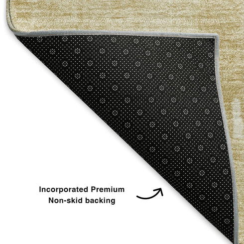 5' X 8' Beige Ivory And Gold Abstract Washable Area Rug With UV Protection