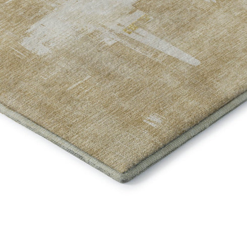 5' X 8' Beige Ivory And Gold Abstract Washable Area Rug With UV Protection