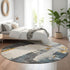 8' Charcoal Ivory And Gold Abstract Washable Round Rug With UV Protection