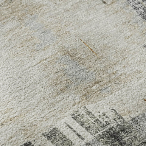 8' Charcoal Ivory And Gold Abstract Washable Round Rug With UV Protection