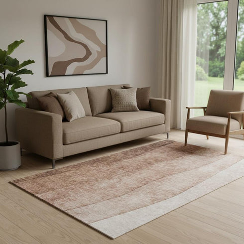 5' X 8' Brown And Beige Ombre Washable Area Rug With UV Protection