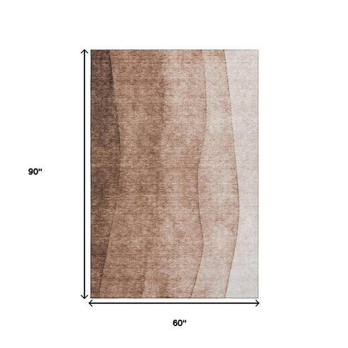 5' X 8' Brown And Beige Ombre Washable Area Rug With UV Protection