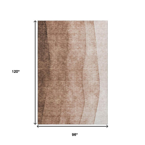 8' X 10' Brown And Beige Ombre Washable Area Rug With UV Protection