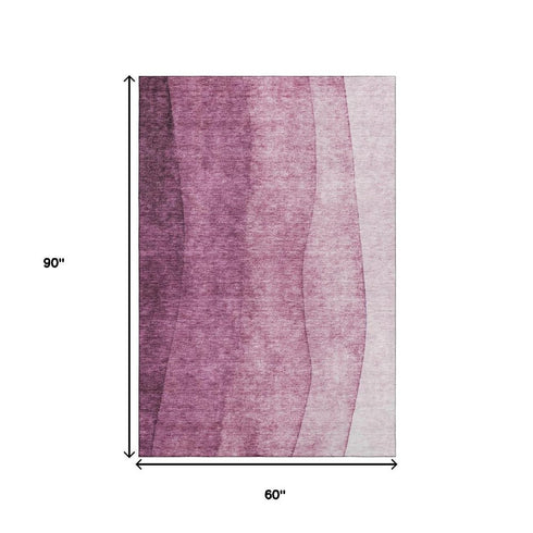 5' X 8' Merlot And Ivory Ombre Washable Area Rug With UV Protection