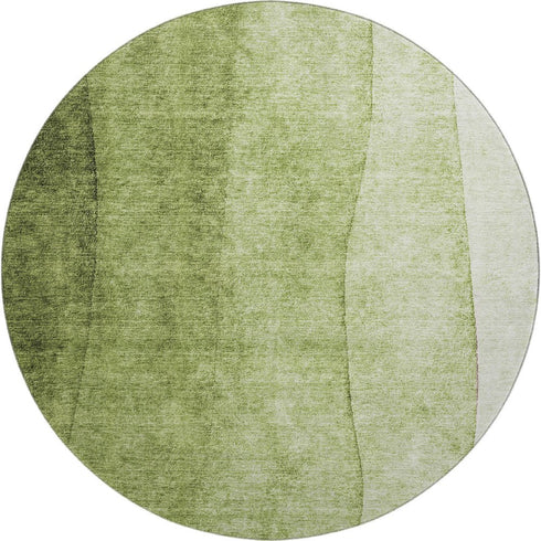 8' Olive Green And Ivory Ombre Washable Round Rug With UV Protection