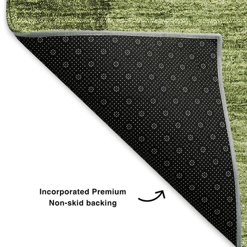 8' Olive Green And Ivory Ombre Washable Round Rug With UV Protection