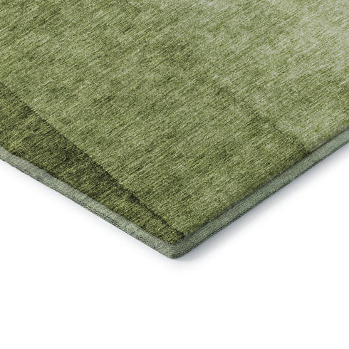 8' Olive Green And Ivory Ombre Washable Round Rug With UV Protection
