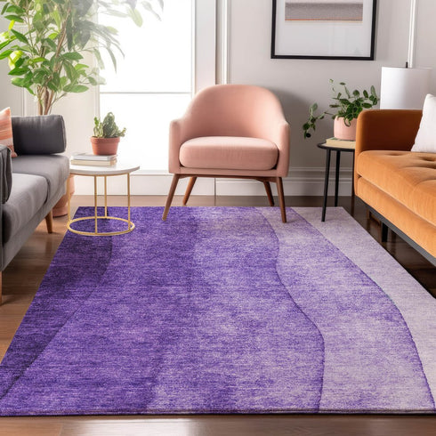 9' X 12' Purple And Ivory Ombre Washable Area Rug With UV Protection