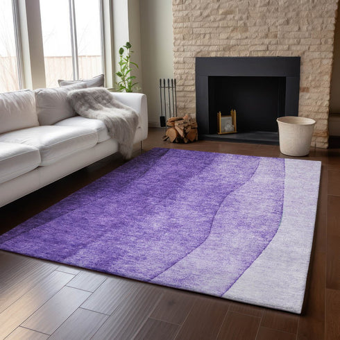 9' X 12' Purple And Ivory Ombre Washable Area Rug With UV Protection