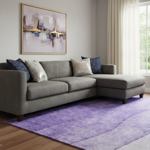 9' X 12' Purple And Ivory Ombre Washable Area Rug With UV Protection