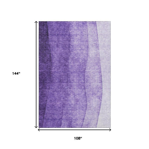 9' X 12' Purple And Ivory Ombre Washable Area Rug With UV Protection