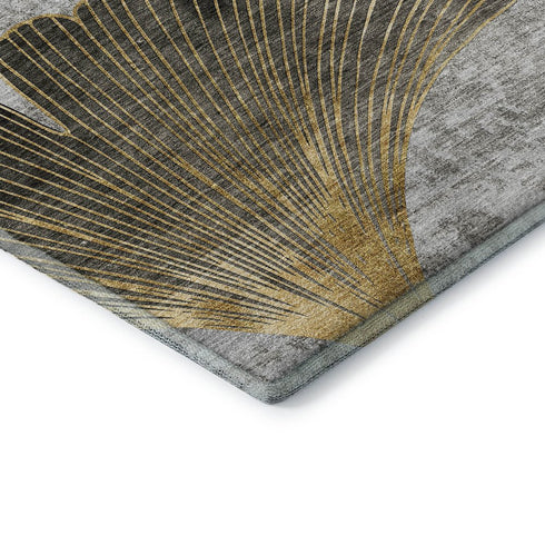 8' X 10' Gray Gold And Ivory Floral Washable Area Rug With UV Protection