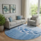 8' Blue And Ivory Nautical Washable Round Rug With UV Protection