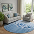 8' Blue And Ivory Nautical Washable Round Rug With UV Protection