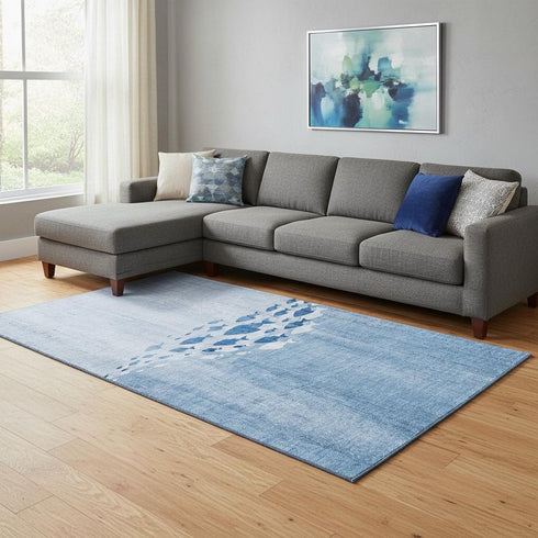 8' X 10' Blue And Ivory Nautical Washable Area Rug With UV Protection