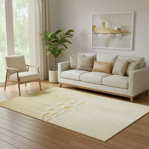 5' X 8' Gold And Ivory Nautical Washable Area Rug With UV Protection