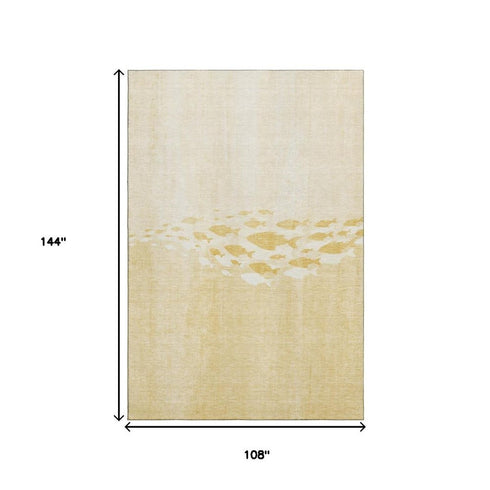 9' X 12' Gold And Ivory Nautical Washable Area Rug With UV Protection