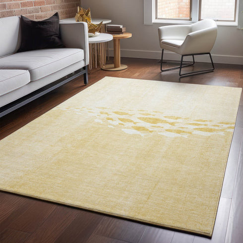 9' X 12' Gold And Ivory Nautical Washable Area Rug With UV Protection
