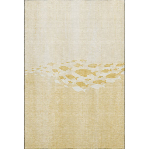 9' X 12' Gold And Ivory Nautical Washable Area Rug With UV Protection