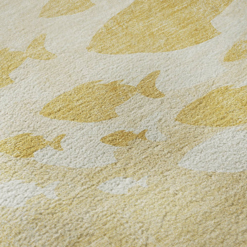 9' X 12' Gold And Ivory Nautical Washable Area Rug With UV Protection