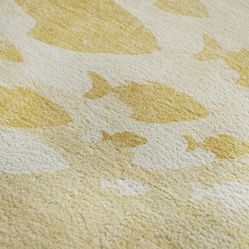 9' X 12' Gold And Ivory Nautical Washable Area Rug With UV Protection