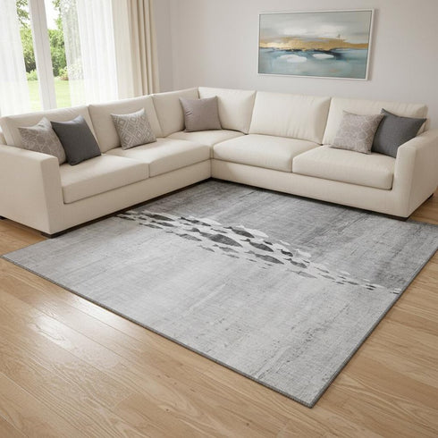 8' X 10' Gray And Ivory Nautical Washable Area Rug With UV Protection