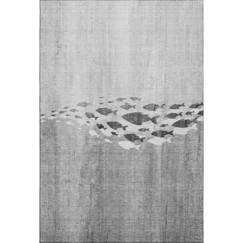 8' X 10' Gray And Ivory Nautical Washable Area Rug With UV Protection