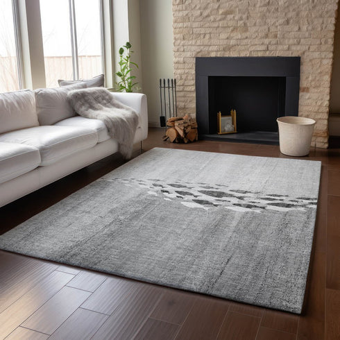 8' X 10' Gray And Ivory Nautical Washable Area Rug With UV Protection