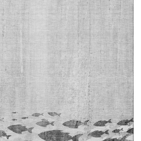 8' X 10' Gray And Ivory Nautical Washable Area Rug With UV Protection